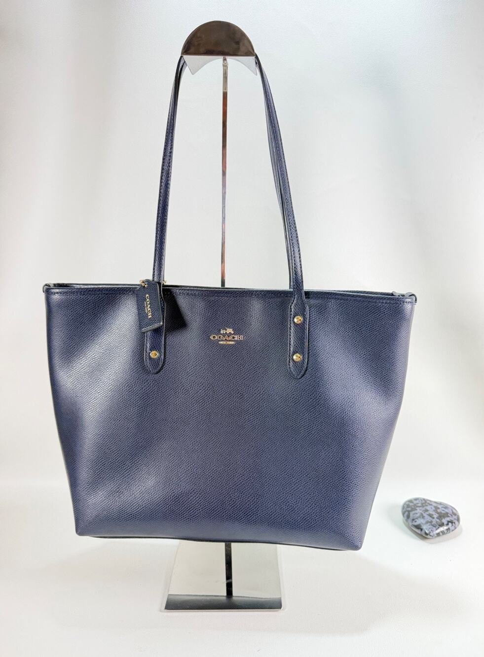 Coach Gallery Tote Bag Navy Blue Crossgrain Leather Gold Hardware F79608